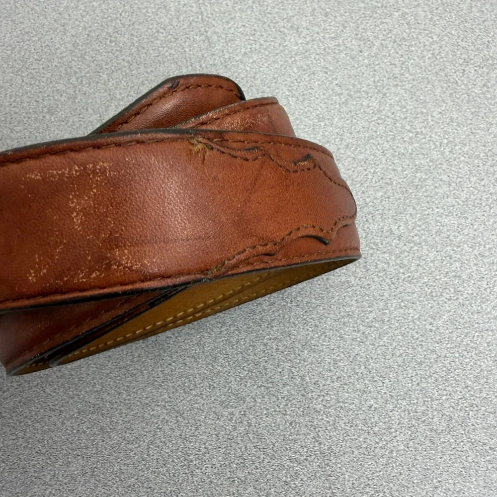 Tony Lama Belt Mens 44 Brown Leather Western Brass Buckle Made in USA Cowboy